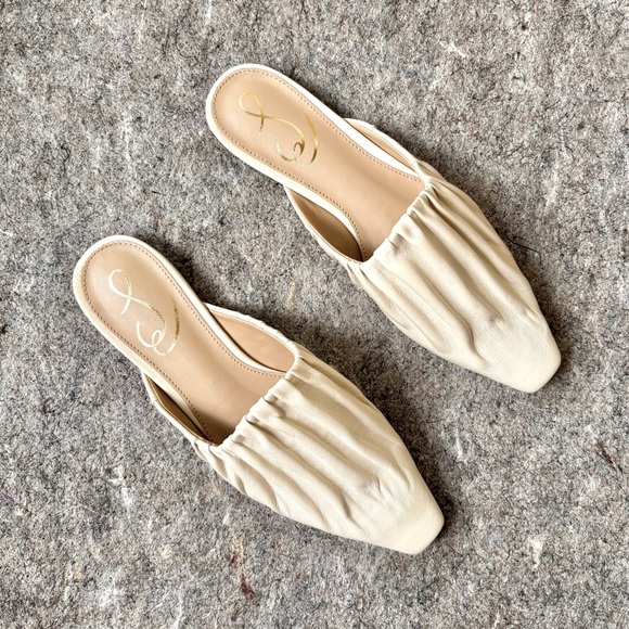 Sam Edelman Cecilia Ivory Leather square toe slip on mules flats - Picture 2 of 15